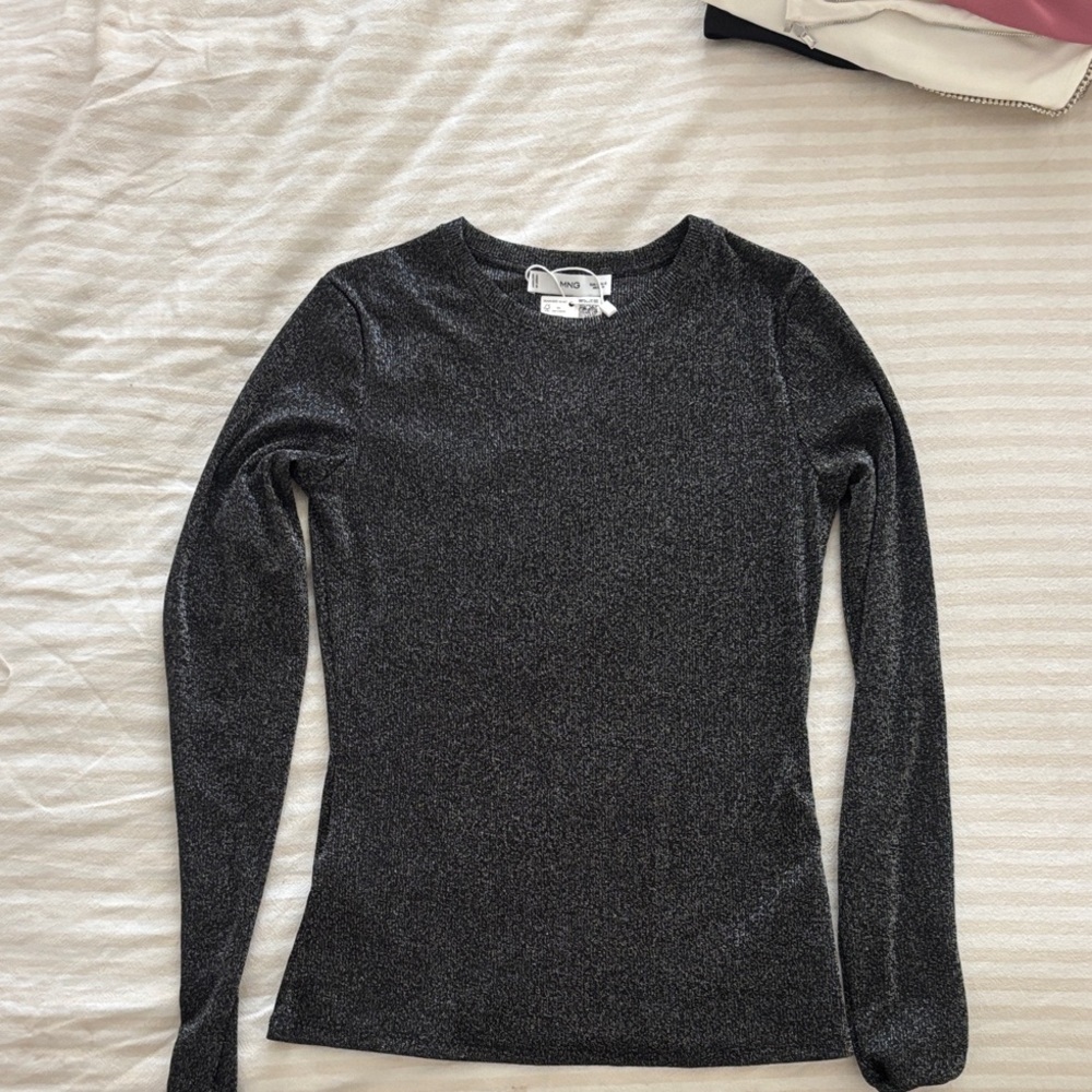Mango Shimmering Black Long Sleeve Top